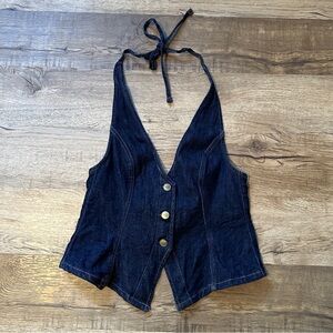 American Eagle Dark Wash Denim Halter Top